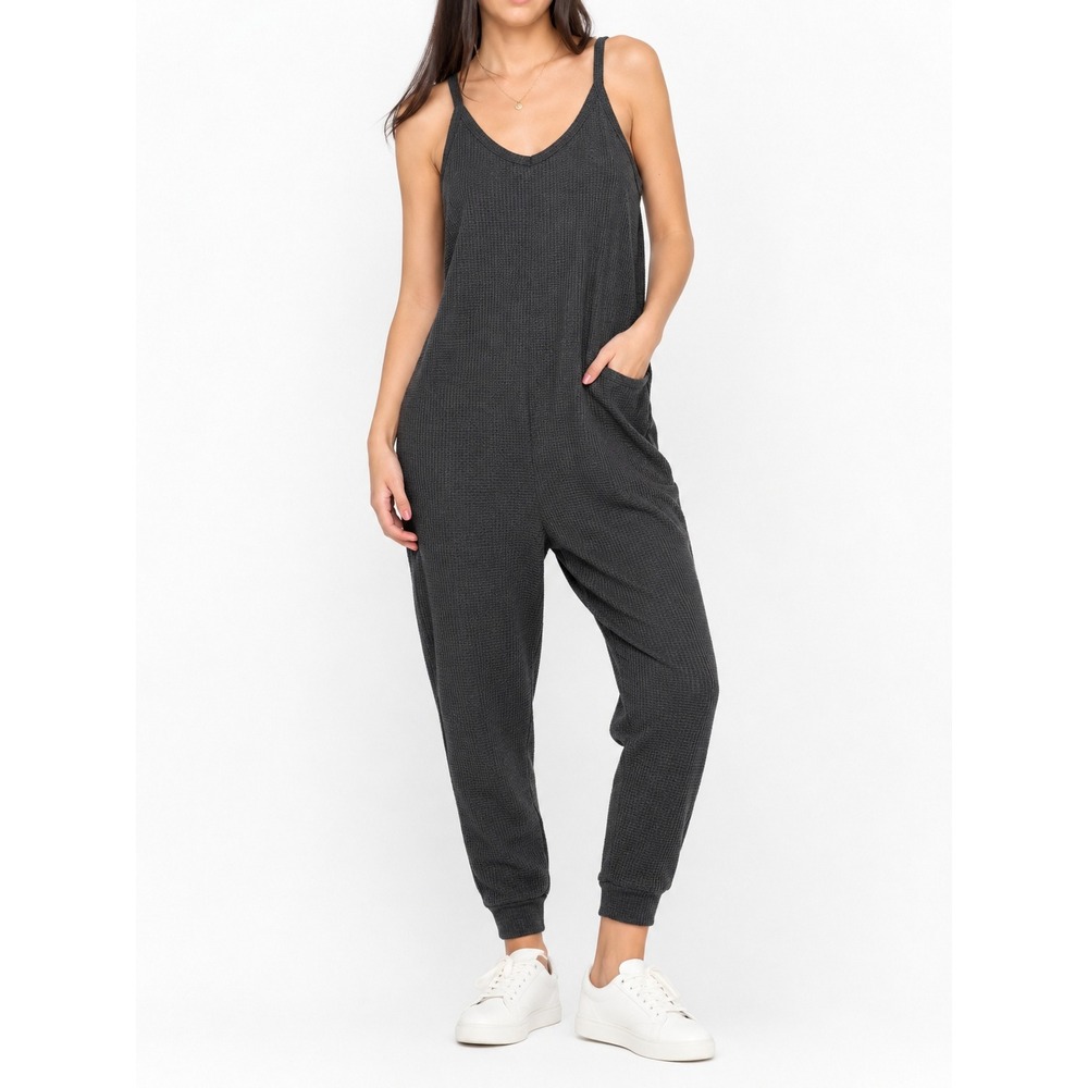 Sincerely Jules NWT Womens Charcoal Gray Waffle Knit Sleeper Jumpsuit Size M